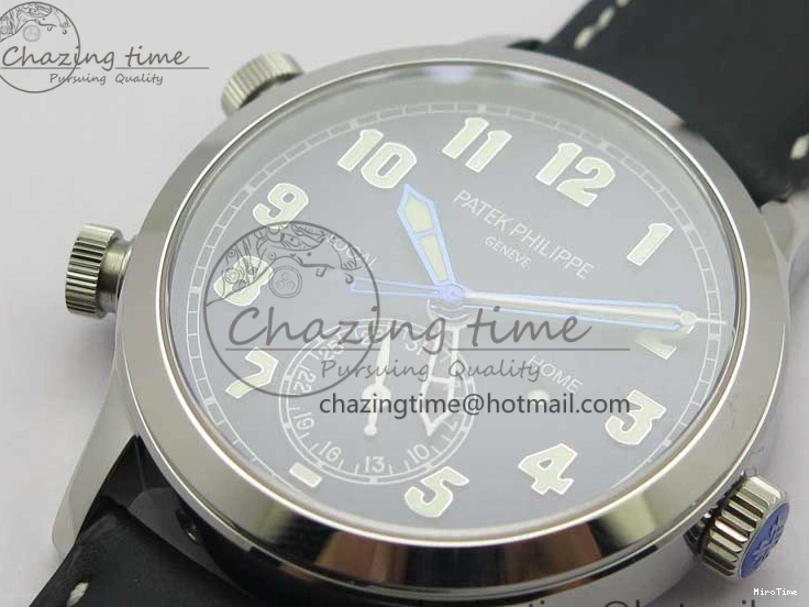 MIROTIME 0122 Practical Calatrava 5524 Pilot Travel Time SS GRF Blue Dial on Black Leather Strap A324 V 7107